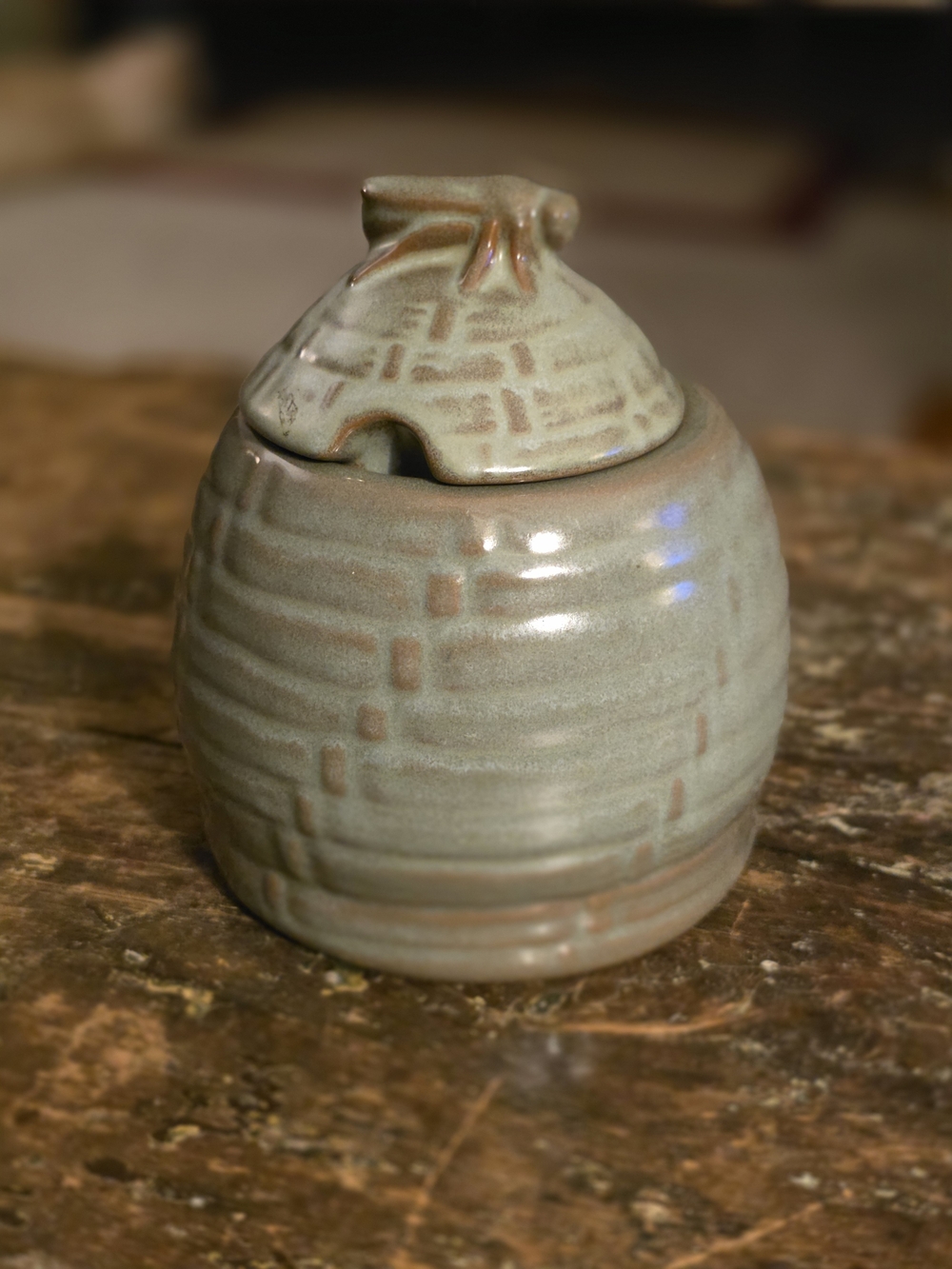Frankoma Sage Green Glazed Ceramic Honey Jar